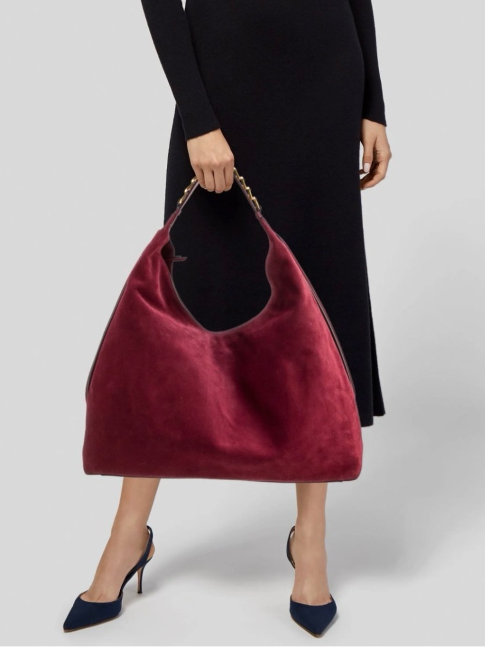 Donna Karen New York Bellmore Extra Large Suede Hobo With Bezel Strap - Picture 5 of 14